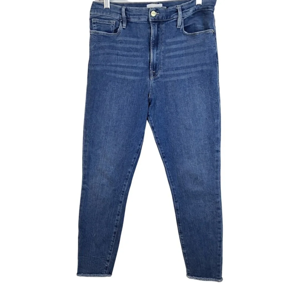 FRAME 31 Ali High Rise Cigarette Jeans Van Ness Wash Denim Raw Hem Ankle - Picture 3 of 10